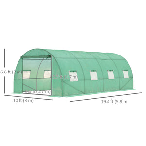 Walk-in Tunnel Greenhouse, 19 x 10 x 6.6 ft Hoop House with Zipped Roll-Up Door and 8 Mesh Windows, Outdoor Greenhouse with Galvanised Steel Frame, Green