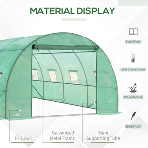 Walk-in Tunnel Greenhouse, 19 x 10 x 6.6 ft Hoop House with Zipped Roll-Up Door and 8 Mesh Windows, Outdoor Greenhouse with Galvanised Steel Frame, Green