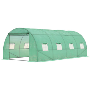 Walk-in Tunnel Greenhouse, 19 x 10 x 6.6 ft Hoop House with Zipped Roll-Up Door and 8 Mesh Windows, Outdoor Greenhouse with Galvanised Steel Frame, Green
