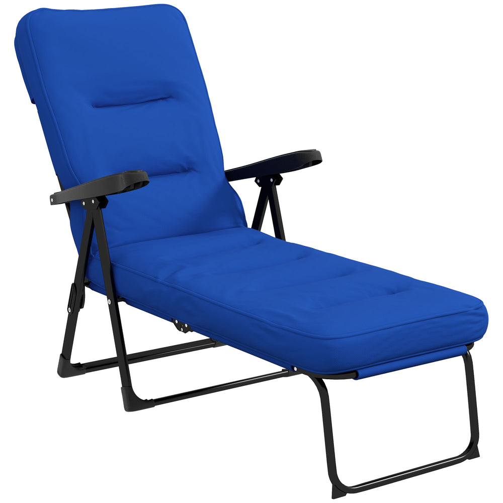 Outdoor Lounge Chair with Padded Cushion, Folding Reclining Patio Garden Chair with Recline Back, Footrest, for Poolside, Patio, Blue