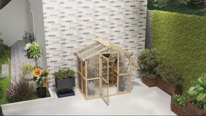6.5' x 4' x 6.7' Outdoor Greenhouse with Wood Frame, Automatic Temperature Window and Lockable Door