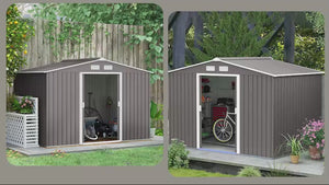 EverBase 9' x 6' Outdoor Storage Shed with Foundation Kit, Double Lockable Door & Air Vents, Gray