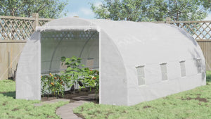 20' x 10' x 7' Walk-In Tunnel Greenhouse with Zippered Door & 8 Mesh Windows, White