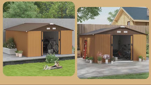 EverBase 11' x 13' Outdoor Storage Shed with Double Lockable Door & Air Vents, Yellow