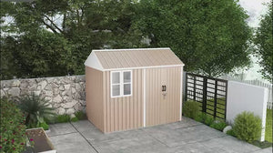 8' x 5.5' Extra Large Garden Shed, Tool Storage with Window, Metal Sloped Roof, Brown