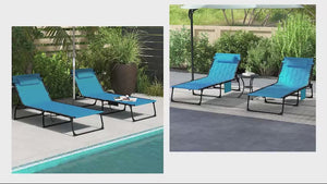 Set of 2 Reclining Folding Chaise Lounge Chair with 5-level Reclining Back, Blue