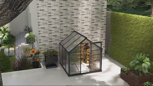 6' x 6' Polycarbonate Greenhouse with Rain Gutter and Roof Vent for Outdoor Garden, Gray