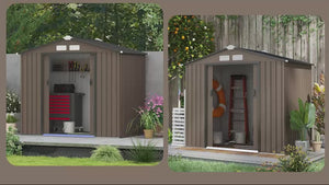 7 x 4ft Metal Garden Shed, Outdoor Tool House with Vents, Foundation Kit & Double Doors, Brown