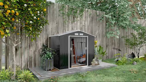 EverBase 7' x 4' Outdoor Storage Shed with Foundation Kit, Double Lockable Door & Air Vents, Dark Gray
