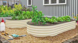 2PCS Galvanized Raised Garden Bed, 7' x 3' x 1' Raised Beds for Gardening with Plant Support Stakes and Rubber Strap Edging, Metal Planter Box for Vegetables, Flowers, Cream White