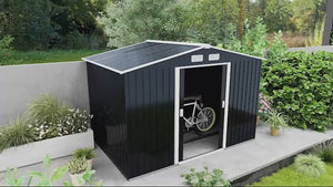 EverBase 9' x 6' Outdoor Storage Shed with Foundation Kit, Double Lockable Door & Air Vents, Dark Gray