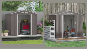 EverBase 7' x 4' Outdoor Storage Shed with Foundation Kit, Double Lockable Door & Air Vents, Gray