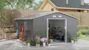 EverBase 11' x 13' Outdoor Storage Shed with Double Lockable Door & Air Vents, Dark Gray