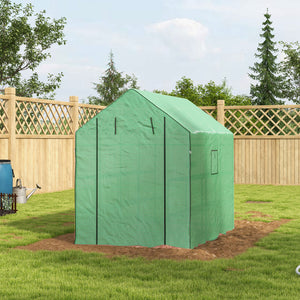 Walk-in Greenhouse with 3 Tier 12 Shelves, Small Greenhouse with Reinforced PE Cover, Garden Plant Growhouse with Roll-up Door and Three Mesh Windows, 140 x 213 x 190 cm, Green