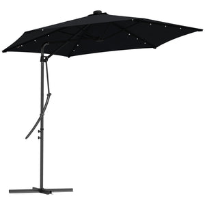 3(m) Cantilever Parasol with Solar LED and Easy Lever, Garden Parasol Umbrella with Cross Base and Waterproof Cover, Outdoor Sun Shades, Black