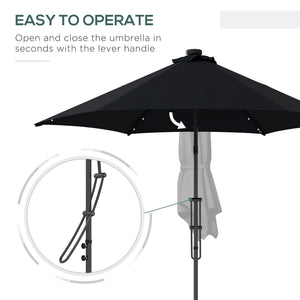 3(m) Cantilever Parasol with Solar LED and Easy Lever, Garden Parasol Umbrella with Cross Base and Waterproof Cover, Outdoor Sun Shades, Black