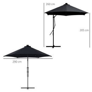 3(m) Cantilever Parasol with Solar LED and Easy Lever, Garden Parasol Umbrella with Cross Base and Waterproof Cover, Outdoor Sun Shades, Black
