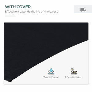 3(m) Cantilever Parasol with Solar LED and Easy Lever, Garden Parasol Umbrella with Cross Base and Waterproof Cover, Outdoor Sun Shades, Black