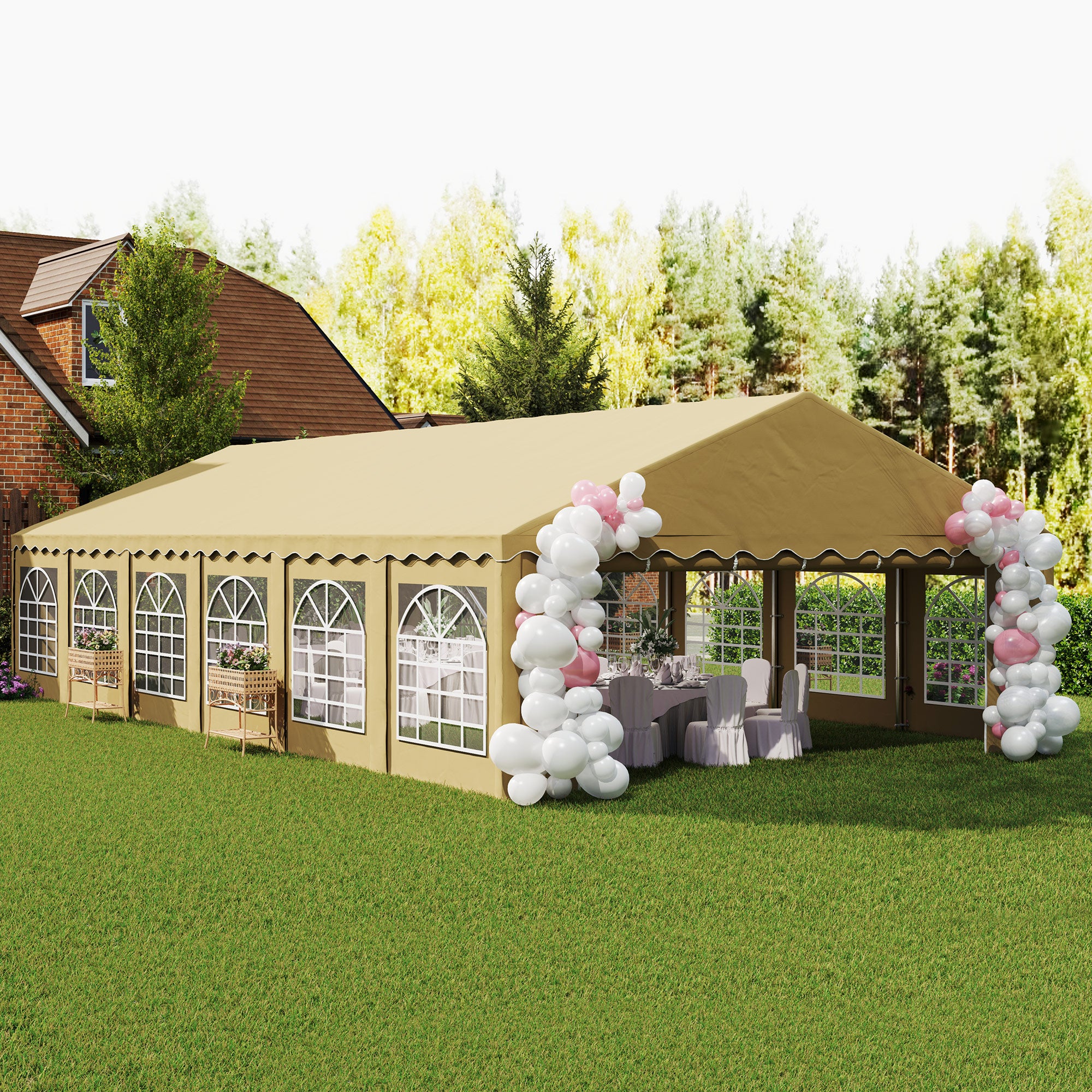 outdoor event tents Outsunny 20' x 40' Party Tent, Outdoor Canopy Tent with Removable Sidewalls, 12 Windows for Parties, Wedding, Events, BBQ, Brown