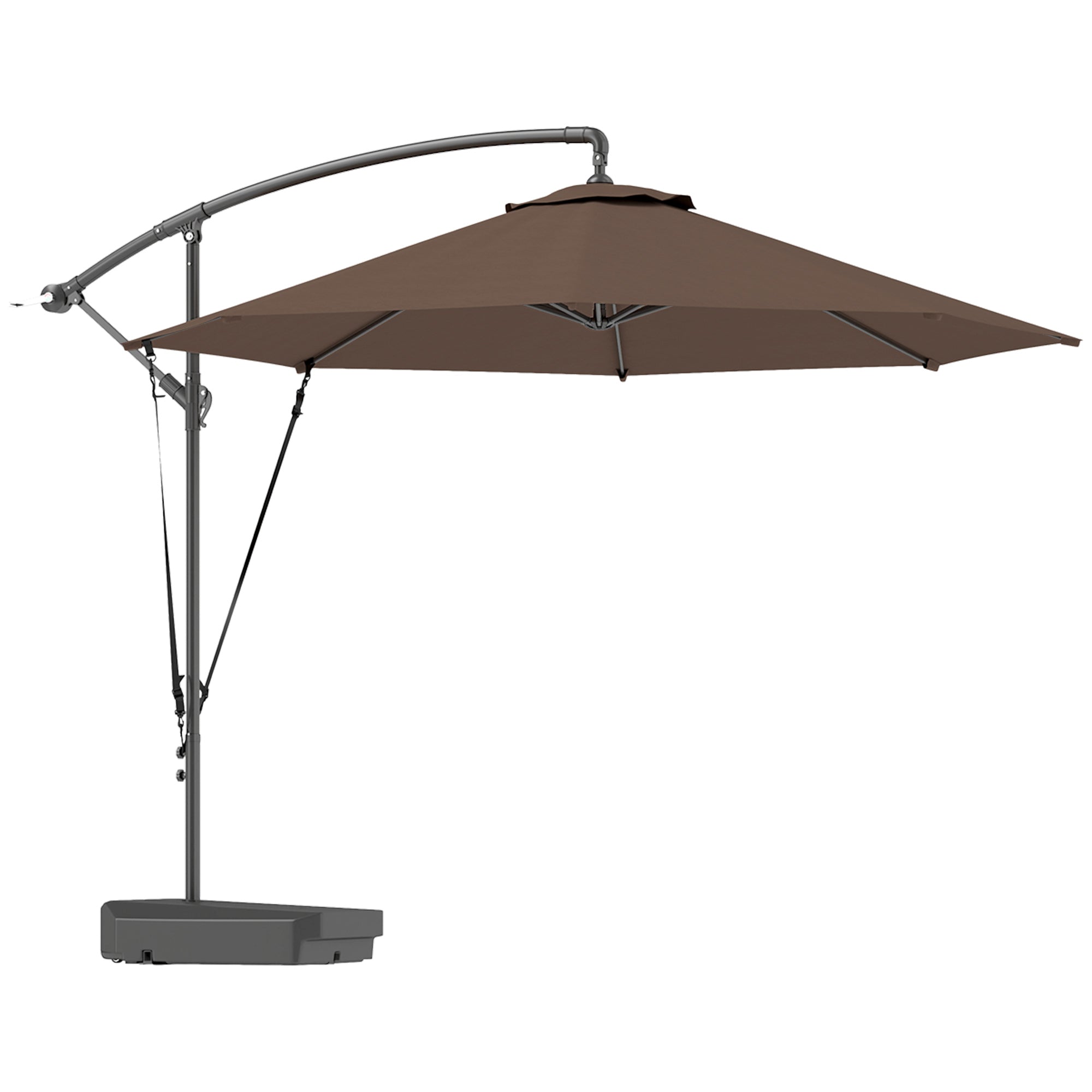 banana parasol patio umbrella Outsunny 3m Cantilever Banana Parasol w/ Fillable Base, Wind Protection  Strap, Cover, Brown