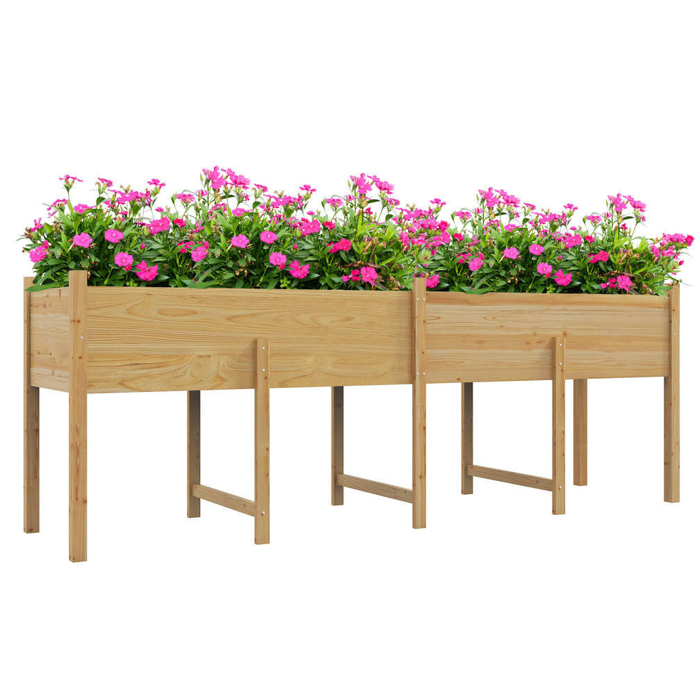 Wooden Raised Garden Bed Planter with Bed Liner and Drain Holes, Large Elevated Planter Box with Legs for Vegetables Flowers Herbs, Outdoor and Indoor, 7.4' x 1.8' x 2.6'