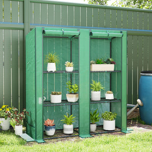 Lean-to Mini Greenhouse with 3 Tier Shelves, Portable Garden Hot House with 2 Roll-Up Doors for Indoor Outdoor, 56.7"x18.9"x59.8", Green