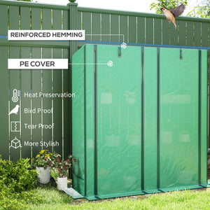 Lean-to Mini Greenhouse with 3 Tier Shelves, Portable Garden Hot House with 2 Roll-Up Doors for Indoor Outdoor, 56.7"x18.9"x59.8", Green