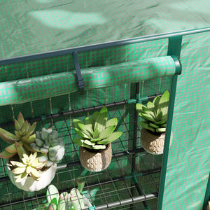 Lean-to Mini Greenhouse with 3 Tier Shelves, Portable Garden Hot House with 2 Roll-Up Doors for Indoor Outdoor, 56.7"x18.9"x59.8", Green