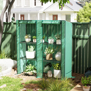 Lean-to Mini Greenhouse with 3 Tier Shelves, Portable Garden Hot House with 2 Roll-Up Doors for Indoor Outdoor, 56.7"x18.9"x59.8", Green