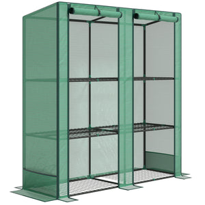 Lean-to Mini Greenhouse with 3 Tier Shelves, Portable Garden Hot House with 2 Roll-Up Doors for Indoor Outdoor, 56.7"x18.9"x59.8", Green