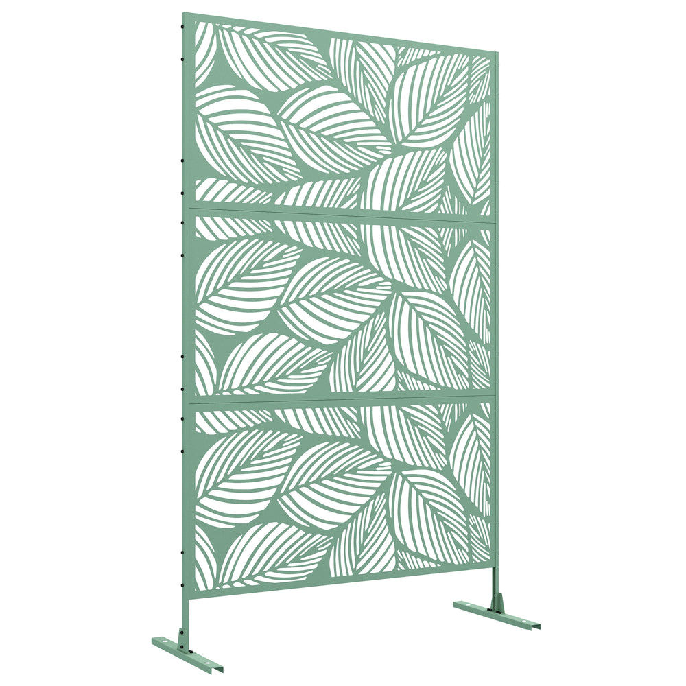Metal Outdoor Privacy Screen, Decorative Outdoor Divider with Stand and Expansion Screws, Freestanding Privacy Panel for Garden, Backyard, Deck, Leaf Style, Light Green