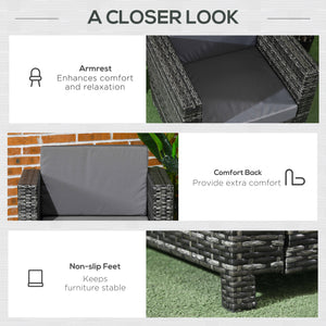 Patio Rattan Single Sofa, Outdoor Wicker Armchair with Cushions for Garden, Balcony, Porch, Grey