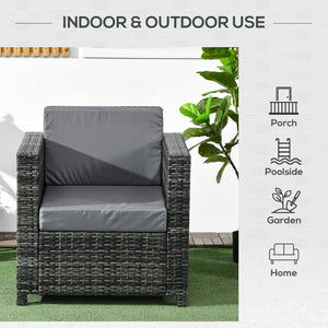 Patio Rattan Single Sofa, Outdoor Wicker Armchair with Cushions for Garden, Balcony, Porch, Grey