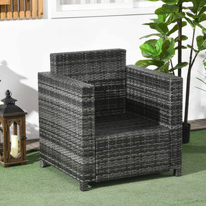 Patio Rattan Single Sofa, Outdoor Wicker Armchair with Cushions for Garden, Balcony, Porch, Grey