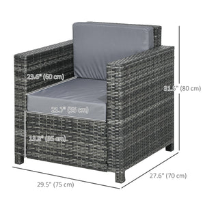 Patio Rattan Single Sofa, Outdoor Wicker Armchair with Cushions for Garden, Balcony, Porch, Grey