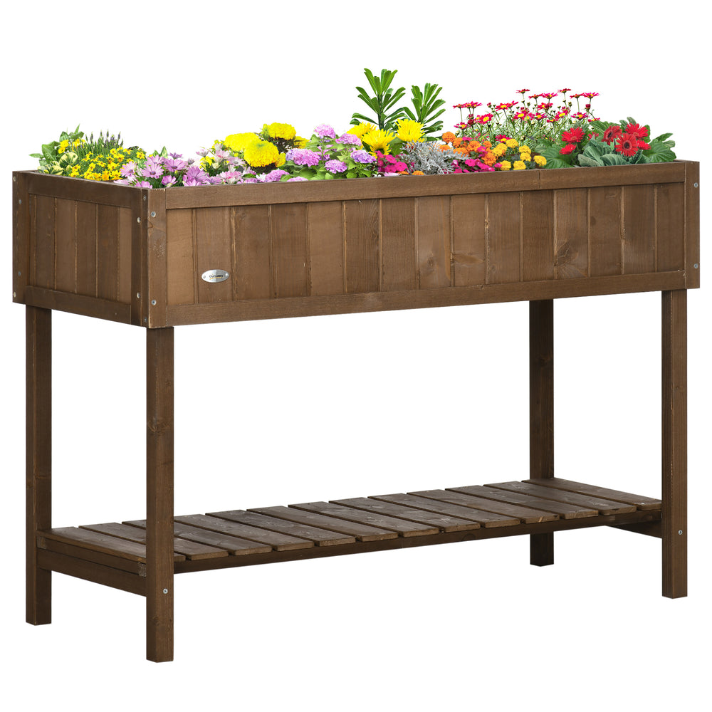 43" x 18" x 30" Raised Garden Bed, Wood Planter Box with Storage Shelf and 8 Pockets, to Grow Herbs, Vegetables, and Flowers, Dark Brown