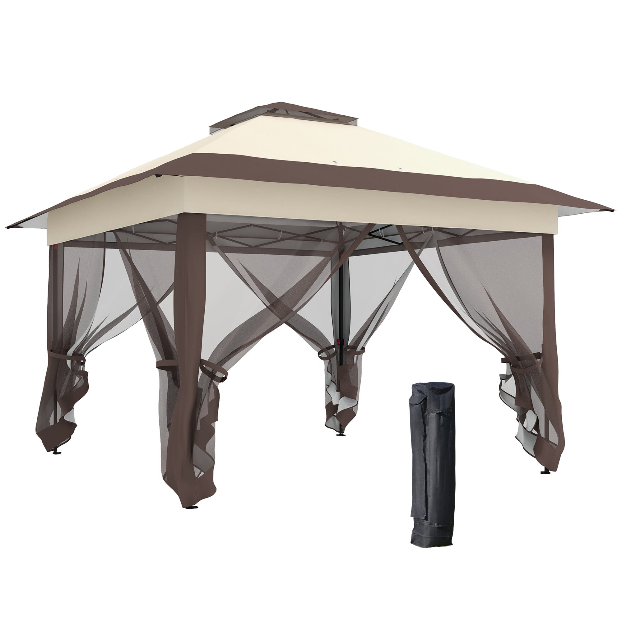 【OMMO】TENT LINE BLOCKING KNIT OP Outsunny 10' x 10' Pop Up Canopy with Sidewalls, Roller Bag