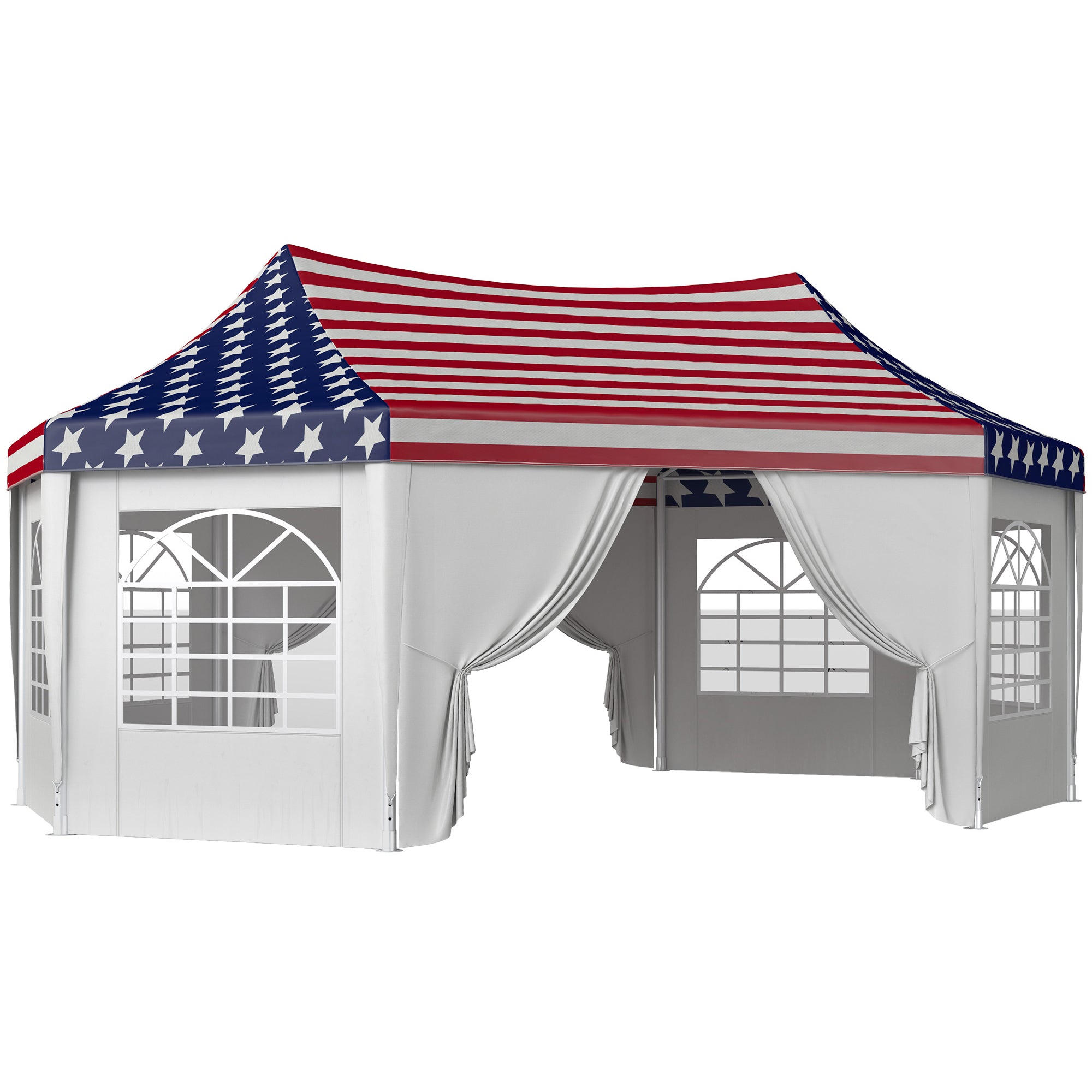 pop up tent for party Outsunny 22.3 x 16.4 ft Heavy Duty Party Tent, Outdoot Canopy Tent with 2 Doors and 6 Windows, American Flag