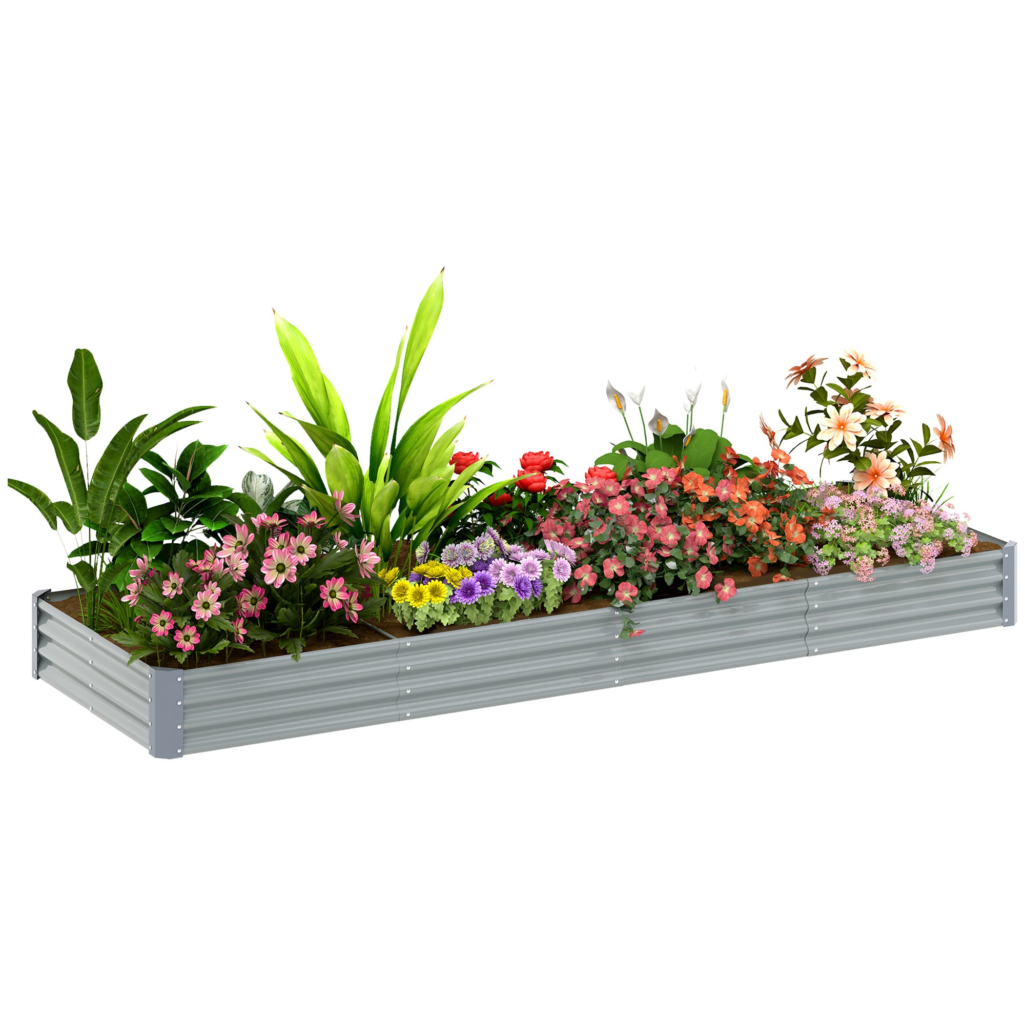 thumbnail image 2 of Outsunny 12x4x1 FT Galvanized Steel Raised Garden Bed - Large Outdoor Planter Box For Vegetables & Flowers 2 of 12