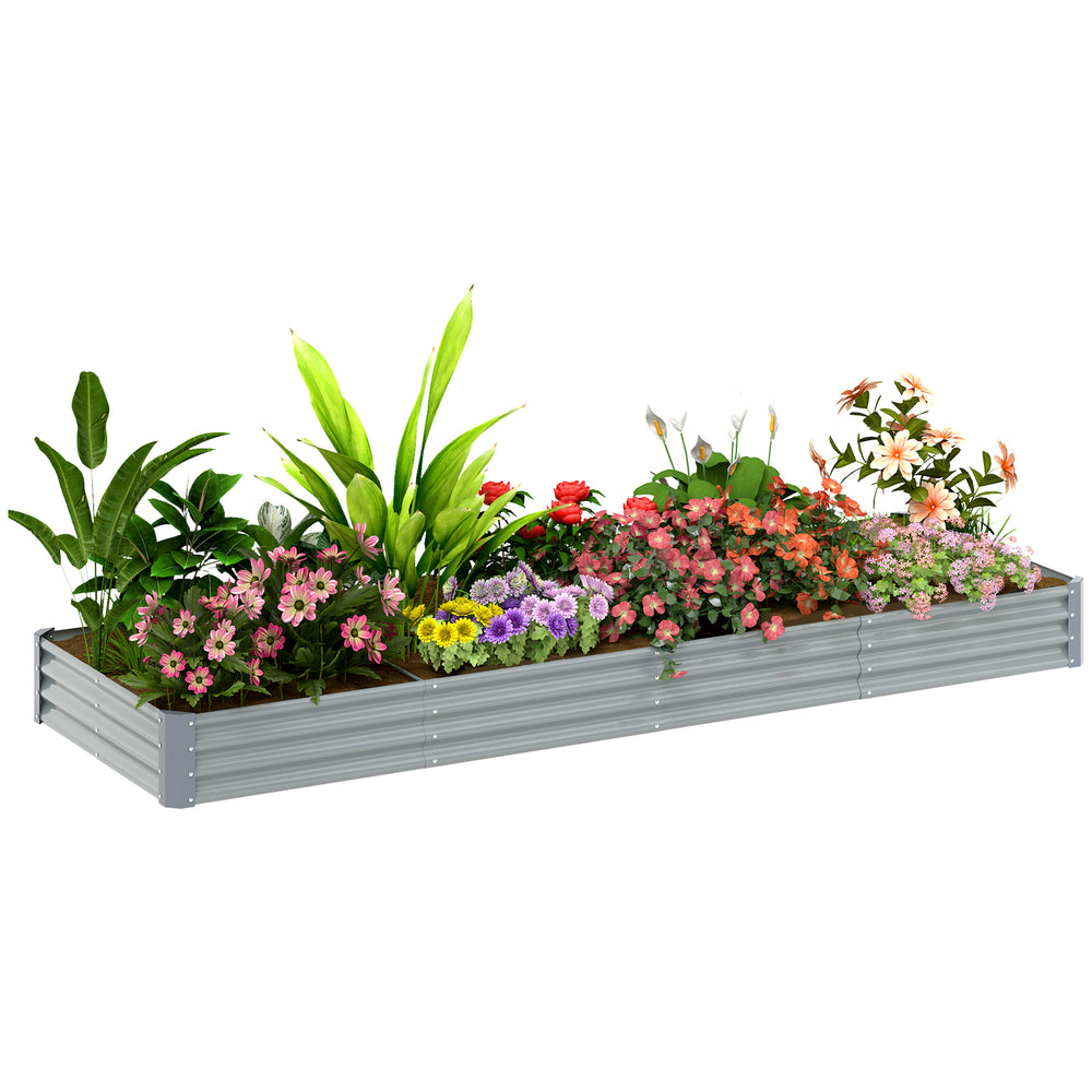 Galvanized Raised Garden Bed, 12 x 4 x 1 FT Rectangular Planter Box, Reinforced Outdoor Raised Bed with Open Bottom for Vegetables, Flowers, Herbs, Silver