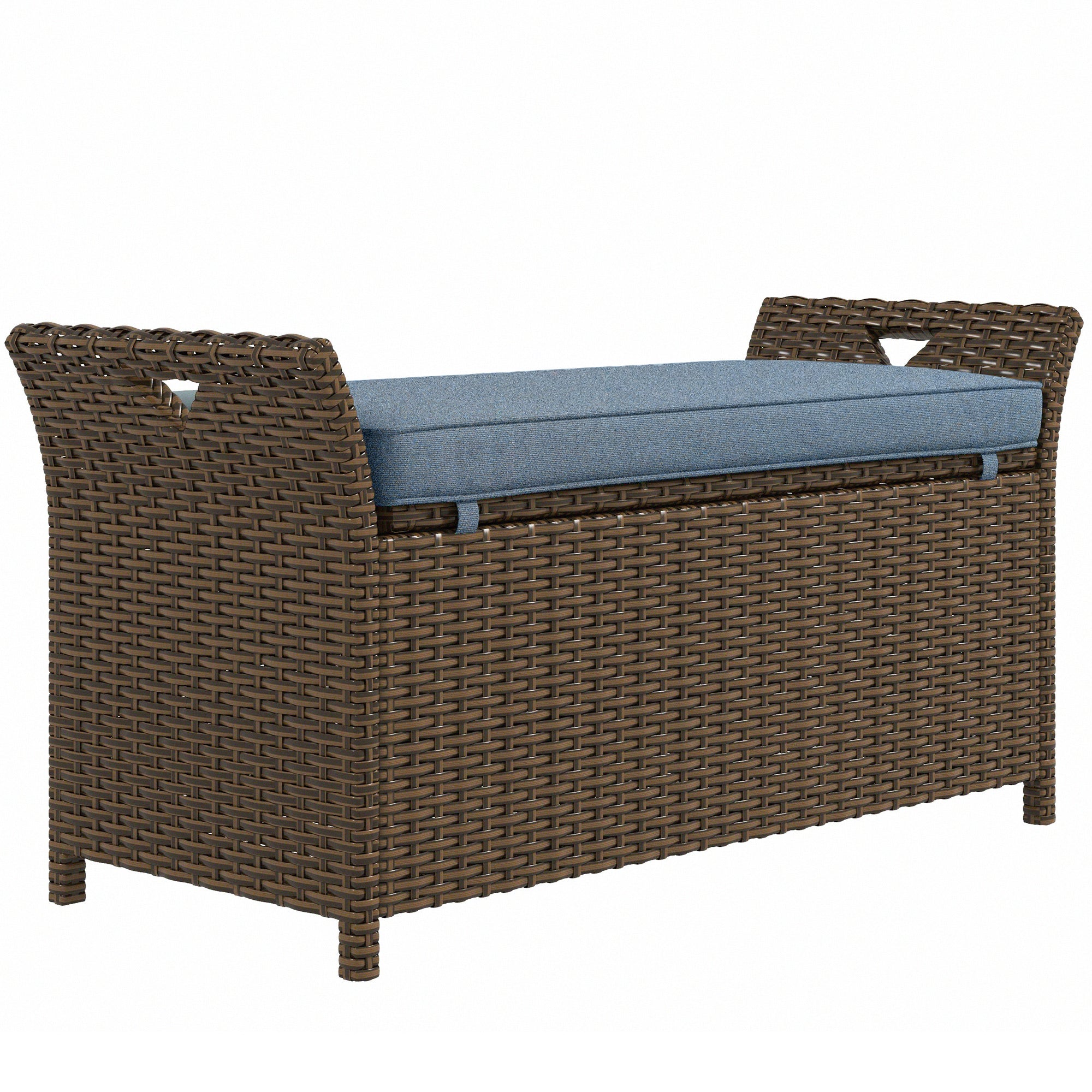 Outsunny 27 Gallon Outdoor Wicker Storage Bench with Handles and