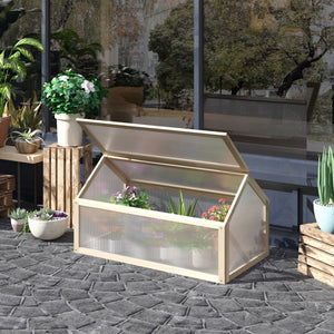 Wooden Cold Frame Greenhouse Garden Portable Raised Planter with Openable Top for Indoor, Outdoor, Flowers, Vegetables, Plants, 35.5" x 20.5" x 19.5", Natural Wood