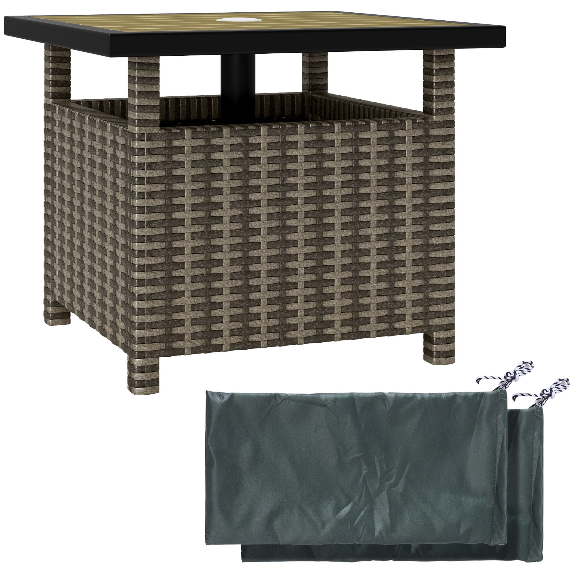 iwicker patio square steel dining table with umbrella hole Outsunny 22" Square Steel PE Rattan Wicker Table with Umbrella Hole for Outdoor  Patio, Mixed Grey