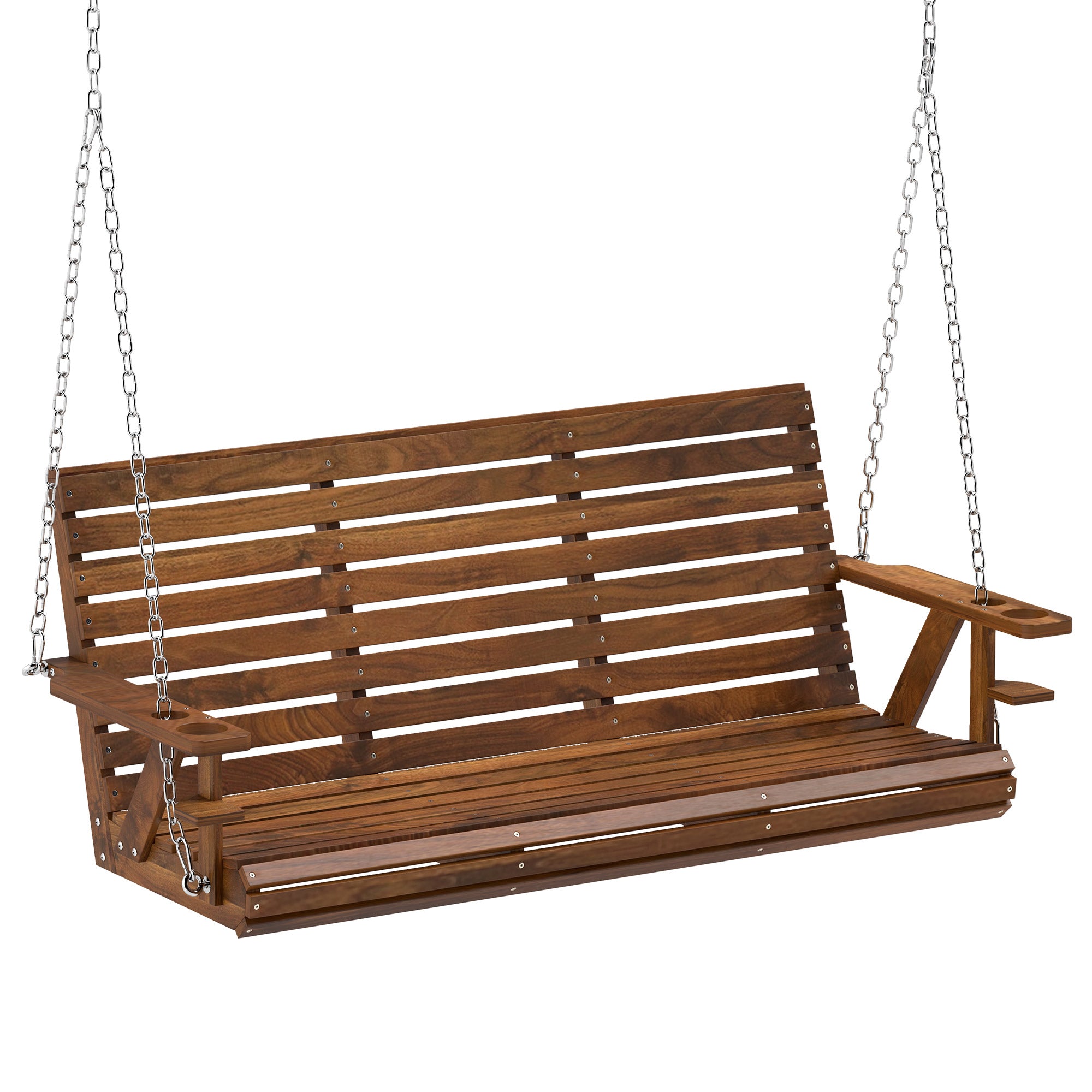 Outsunny 3-Seater Wooden Swing Bench with Cupholders Hanging