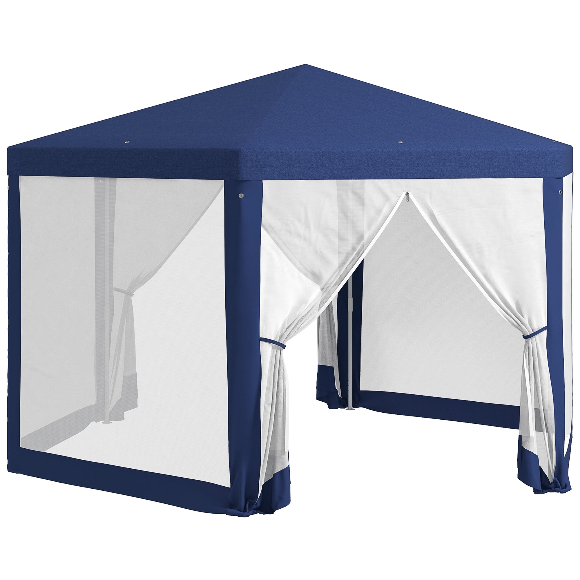 tente exterieur Tente hexagonale Outsunnny Φ13' avec parois latérales en filet, bleue, idéale pour les réceptions en extérieur et les événements