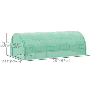 Large Walk-in Greenhouse, 20'x10'x6' Tunnel Greenhouse with Zippered Door and 12 Roll-up Windows, Outdoor Green House for Garden Plant, Green