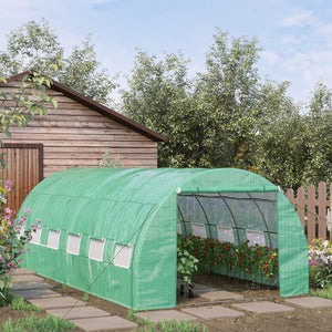 Large Walk-in Greenhouse, 20'x10'x6' Tunnel Greenhouse with Zippered Door and 12 Roll-up Windows, Outdoor Green House for Garden Plant, Green