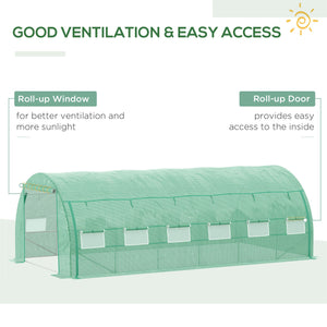 Large Walk-in Greenhouse, 20'x10'x6' Tunnel Greenhouse with Zippered Door and 12 Roll-up Windows, Outdoor Green House for Garden Plant, Green
