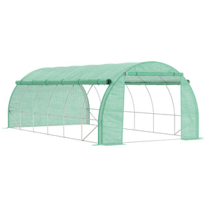 Large Walk-in Greenhouse, 20'x10'x6' Tunnel Greenhouse with Zippered Door and 12 Roll-up Windows, Outdoor Green House for Garden Plant, Green