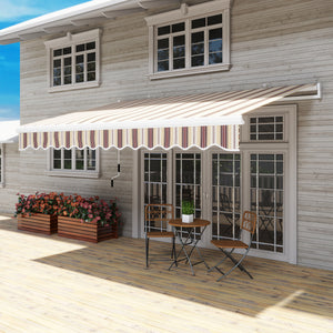 13' x 8' Manual Retractable Patio Awning Sun Shade Outdoor Deck Window Door Canopy Shelter Aluminum Frame Red Stripe